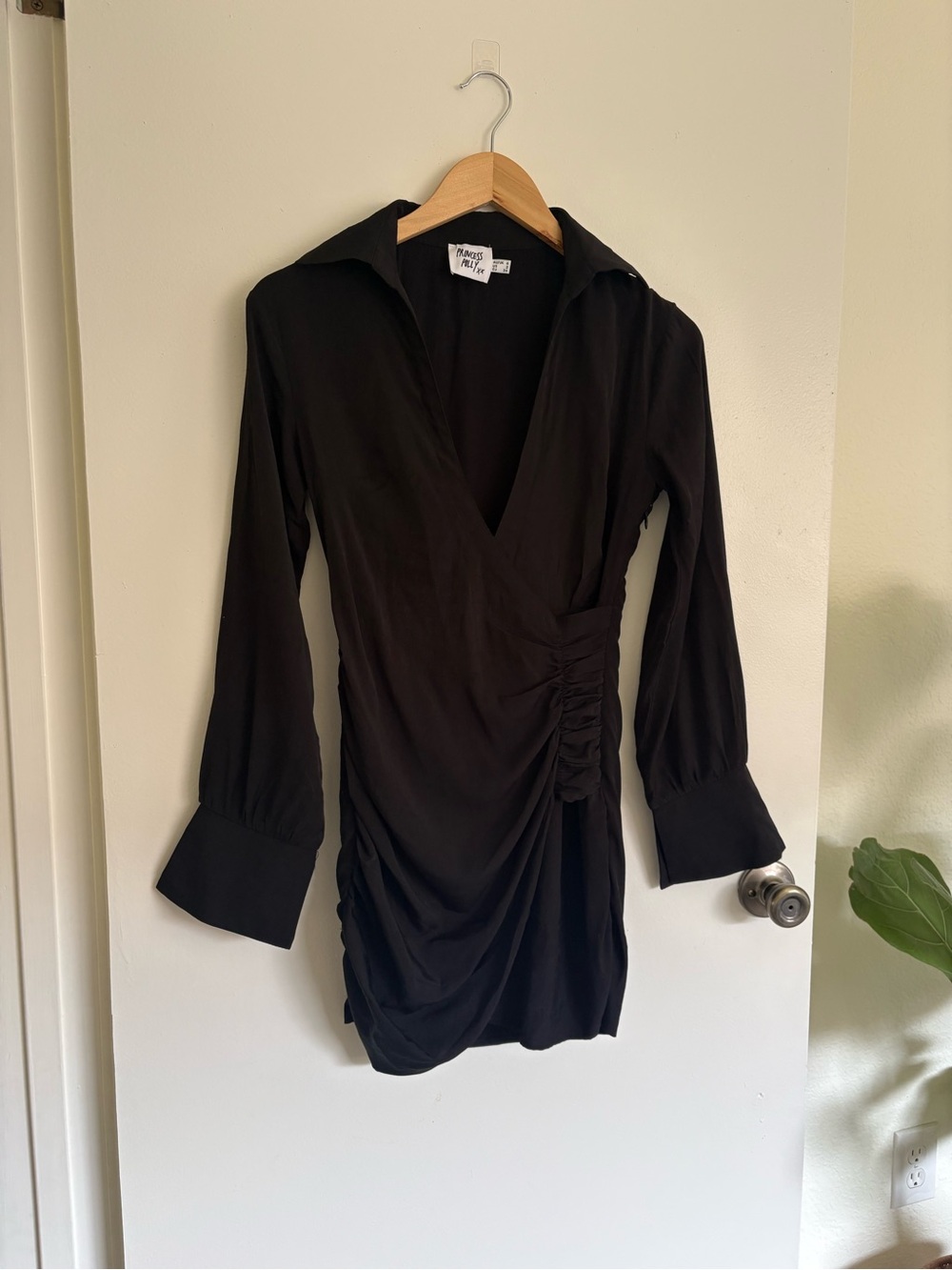 Princess Polly Black Long Sleeve Ruched Detail Mini Dress